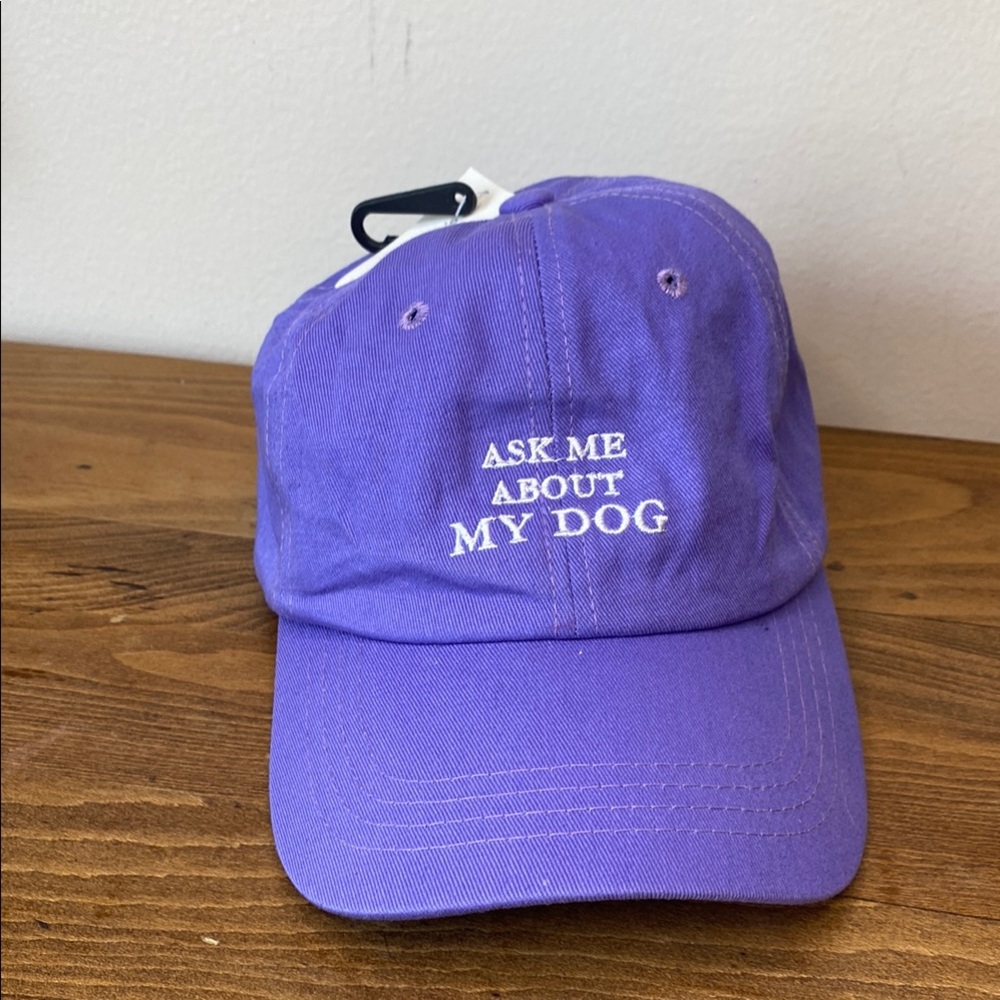 Purple Baseball Hat Embroidered Ask Me about My Dog Adjustable Strap Cap